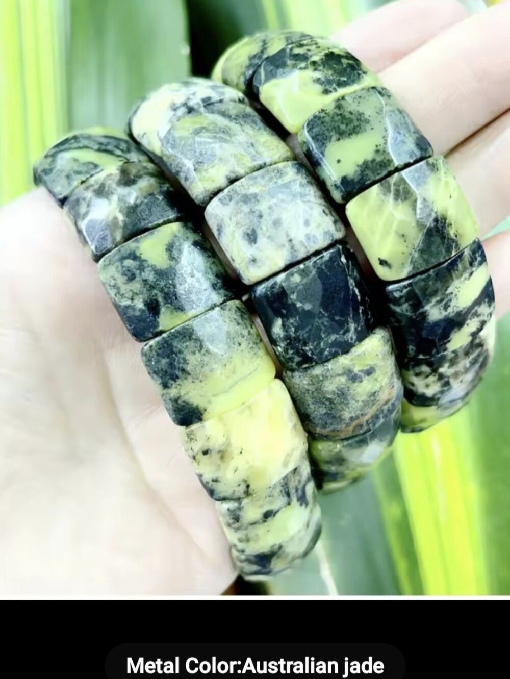 🖤💚NEW🖤💚 PRETTY!! Faceted Square Natural Stone AFRICAN JADE Stretch Bracelet